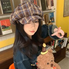 2025秋冬新款 日係複古格紋雲朵貝雷帽女早秋薄款文藝百搭畵家帽小衆時髦八角帽 P
