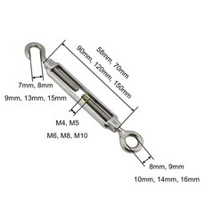 304 스테인레스 스틸 후크 및 아이 턴버클 와이어 로프 장력 광택 리깅 하드웨어 M4 M10 Sun Shade Sail, 01 1PCS, 01 M4, 01 CHINA