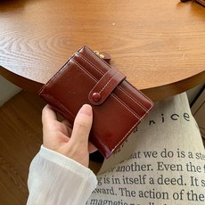 真皮復古油蠟皮短款錢包，多卡位一體包，學生零錢包錢夾卡包