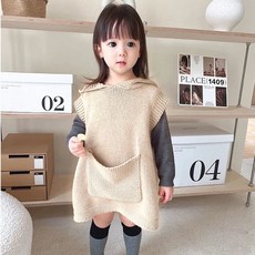 【Arbea】童裝女童馬甲春季新款慵懶大口袋小眾連帽針織中小童【C26】