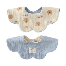 JoyBaby 360度兩面用六層紗吸水圍兜 花瓣圍兜 純棉寶寶圍兜, 英文熊+天藍-1條入, 1個, 1個裝