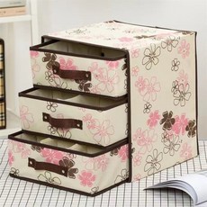 臺灣出貨 加厚收納盒內衣三層抽屜式粉色文胸盒內褲襪子折疊收納箱有內格子 QUPK, 三層三抽紫荊花, 1個