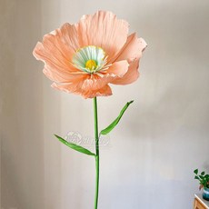 대형 인테리어 종이꽃 DIY 세트 50cm 양귀비 꽃 장식용 크레이프 페이퍼 공예 패키지, 연보라(연꽃 중앙 잎포함)