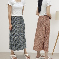 냉감 롱 스커트 플리츠 주름 꽃무늬 패턴 여름 쿨링 소재 시원한 치마 데일리