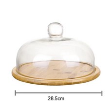 웨딩 케이크 스탠드 유리돔 커버 디저트 애프터눈티 트레이, 나무 트레이 + 24cm 둥근 뚜껑