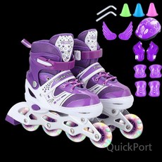 인라인 스케이트 어린이 풀세트, 퍼플 + 올 플래시 +보호구 세트