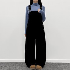 티데일리 여성용 캐러멜 코듀로이 와이드 오버롤 멜빵 팬츠