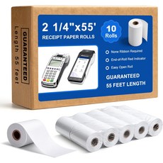 열 영수증 용지 롤 2 14인치 x 55인치 55GSM BPA 무료 POS 신용카드 사각형 터미널용 클로버 플렉스 5510롤 2 1/4" x 55 (10Rolls), 10개