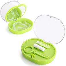 벨트 씹기 제거 도구 청소 브러시가 포함된 새로운 이중층 리테이너 보관 케이스 미러 교정 마우스 가드 케이스에 내장된 LONGMON, green, 1개