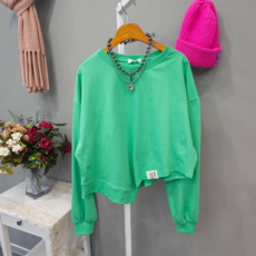 여성용 언발란스 사선 오버핏 라운드넥 면 긴팔 맨투맨