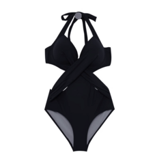 性感交叉綁帶泳衣 集中托高顯瘦 兩色可選 網紅款連身泳衣, XL號【偏小一定選大一碼】, 黑色