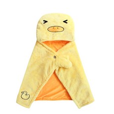 Augelute 嬰兒套頭包被 寶寶包巾抱毯 兒童動物造型羊羔絨抱被 保暖披肩 披風 可愛動物造型，柔軟舒適，多功能用途, 黃小鴨