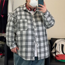 [5XL~8XL 초대형] 남성 프리미엄 체크 츠 즈핏 빈티지 오버사이즈 남방 사계절 데일리 비보뉴