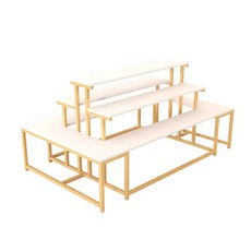 계단식진열대 스탠드 소품 가방 디피 백화점 매장용, 상세페이지 참고, 120x100x80 (금색 프레임+흰색 판)