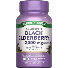 네이처스 트루스 블랙 엘더베리 캡슐 | 100정 | 초고농축 Nature's Truth Black Elderberry Capsules | 100 Count | Super Conce, 100개(1팩), 1개