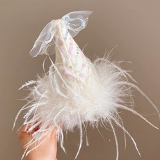 고깔 페더 파티 헤어핀 머리핀 햇 모자 행사 생일 용품, 1개, 화이트