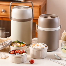 [극강의 보온력] 뉴오르 3단 스텐 보온 도시락 통 (전용가방 증정), 베이지, 1개