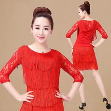 테슬 레이스 여가 스포츠 레이스소재 댄스 연습복 댄스복 세트 라틴댄스복 살사 레오타드 라인 라틴 제품, 3.4XL:Q88 레드 슈트