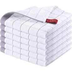 6팩 100% 면 테리 주방 접시 천 설거지용 매우 부드럽고 흡수성 접시 타월 12 x 12인치, 하얀색