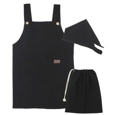 ON NISHIKI 키즈 앞치마 어린이용 소년 소녀 앞치마 삼각건 건착 가방 3점 세트 면 100% 피부 친화적 얇은 초등학생 삼각건 세트 포켓 포함 브랙
