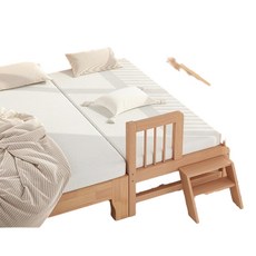 櫸木兒童床 寶寶床 帶護欄 實木床, 150X80X40三面護欄40釐米尾梯