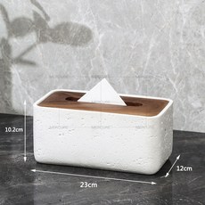 洞石紙巾盒 客廳紙巾盒 餐廳抽紙盒 桌上抽紙盒 方形手紙盒 抽盒 紙巾收納盒 實木蓋紙巾盒 簡約, 1個, 白洞石黑衚桃木紙巾盒