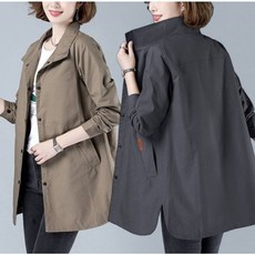 JUSTFEELING ~7xl까지 빅사이즈 중년여성 봄 가을 셔츠 트렌치코트 하이넥 포켓 밑단동근 바람막이 자켓 4050대 엄마코트 아우터 트렌치 자켓 점퍼