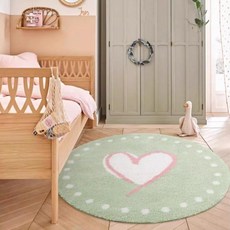 Poowe ABC 원형 어린이 러그 교육용 러그 인조 울 알파벳 아기 크롤링 매트 활동 센터피스 플레이 매트 - 남아 여아 침실 놀이/게임 룸을 위한 이상적인 선물 라운드, Round 47.2", Sweet Heart-green