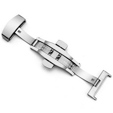 호환 스테인레스 스틸 나비 버클 광택 버튼 시계 밴드 버클 101214mm 16mm 20mm 22mm 24mm 시계 스트랩 걸쇠 액세서리, 01 B-Silver, 02 14mm