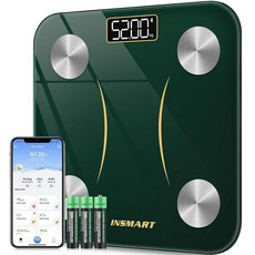 INSMART 체중을 위한 스마트 체중계 올인원 LCD 디스플레이 욕실 체중계 체지방 저울 블루투스 디지털 스마트 체중계 심박수 심박수 및 체성분 분석기 179.6kg, 초록색
