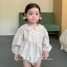 女童娃娃領花邊蝴蝶結連體爬服