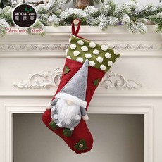 摩達客耶誕綠底白點點高帽聖誕老人聖誕襪 可愛造型聖誕裝飾, 1個