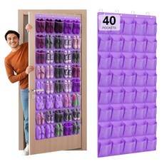 40개의 대형 메시 포켓 오버 더 도어 신발 오거나이저 도어용 걸이식 신발장 Hualleko 신발 정리함 행거 대용량 신발 보관 홀더 튼튼한 부직포 원단 - 20쌍 보관, 퍼플