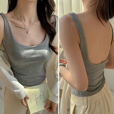 帶胸墊吊帶背心 露背修身無袖上衣