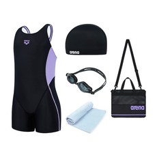 AKT-5956-블랙 아레나 여아동 생존수영키트 5종 (수경 수모 수영복 메쉬가방 타올 폴리백 세트)