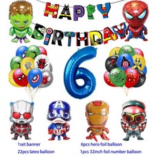 생일 파티 학예회 이벤트 할로윈 용품 어벤져스 풍선 스파이더맨 아이언맨 헐크 슈퍼 히어로 장식 식기 배너 배경, Other, 1Set O6