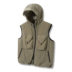 trillion 빅 포켓 메탈 나일론 후드 집업 베스트 [카키 베이지]