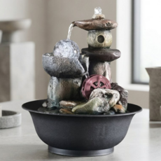 물레방아 미니 분수대 탁상용 가정용, 그레이