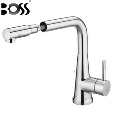 BOSS 無鉛廚房伸縮龍頭 010213-RG 玫瑰金 平抽拉式 銅噴頭 日本進口陶瓷閥芯 台灣製造, 1個, 鉻色