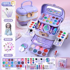 兒童小金盾化妝品玩具套裝艾莎公主彩妝盒，無毒女孩彩妝玩具，新年禮物，臺灣出貨, 1個, 【庫洛紫寶藏美妝盒】+娃娃+頭飾