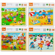 즐겁고 신나는 어린이 원목 직소 퍼즐 4종 사계절 세트 (봄 여름 가을 겨울) VIGA Season Puzzle - Spring Summer Autumn Winter, 1세트, 96피스