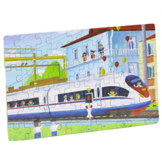 卡通拼圖 兒童益智玩具 趣味拼圖 鐵盒裝, 【60片】高鐵車, 1個, 60片