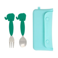 Marcus&Marcus 兒童不鏽鋼餐具組 安琪兒婦嬰百貨, 湖水綠, 1個