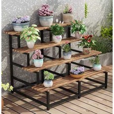 계단식 다육이 선반 화분 거치대 베란다 보관 진열대, 1개, 80cm 2단선반 블랙+다크브라운
