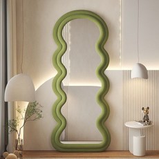 波浪異形全身鏡 連身鏡 穿衣鏡 貼牆落地鏡 家用試衣鏡 - 破碎包賠, 清新綠（壁掛款）【破碎包賠】,160*60