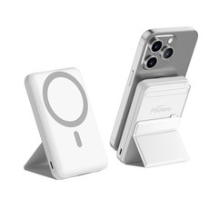 Podoru 맥세이프 보조배터리 PD22.5W 고속충전 10000mAh 대용량 무선 아이폰 보조베터리 휴대용 거치대, 화이트