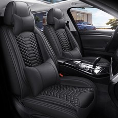 고급 나파 가죽 3D 시트 커버 앞좌석 1P 사계절 공용 허리받침대 포함 목베개, 1개, 퓨어 블랙