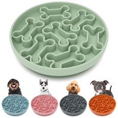 AXEFUN 실리콘 슬로우 피더 강아지 그릇 - 그린 뼈 패턴 | 부유 방지 빠른 식사 방지를 위한 식품 등급 미끄럼 방지 접시 19.1 x 3.8cm(7.5 1.5인치), 초록색