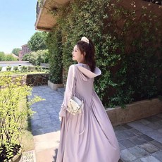 小個子防曬衣女夏季長款全身到腳踝防紫外線冰絲透氣薄紗連衣長裙, L(165-170cm丨110-120斤)