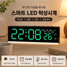 레보나 무드등 LED 무소음 디지털 탁상시계, 그린+블랙케이스